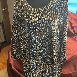 Premise Women’s Plus size XXL/2X Blue and Brown Patterned Tunic Top
